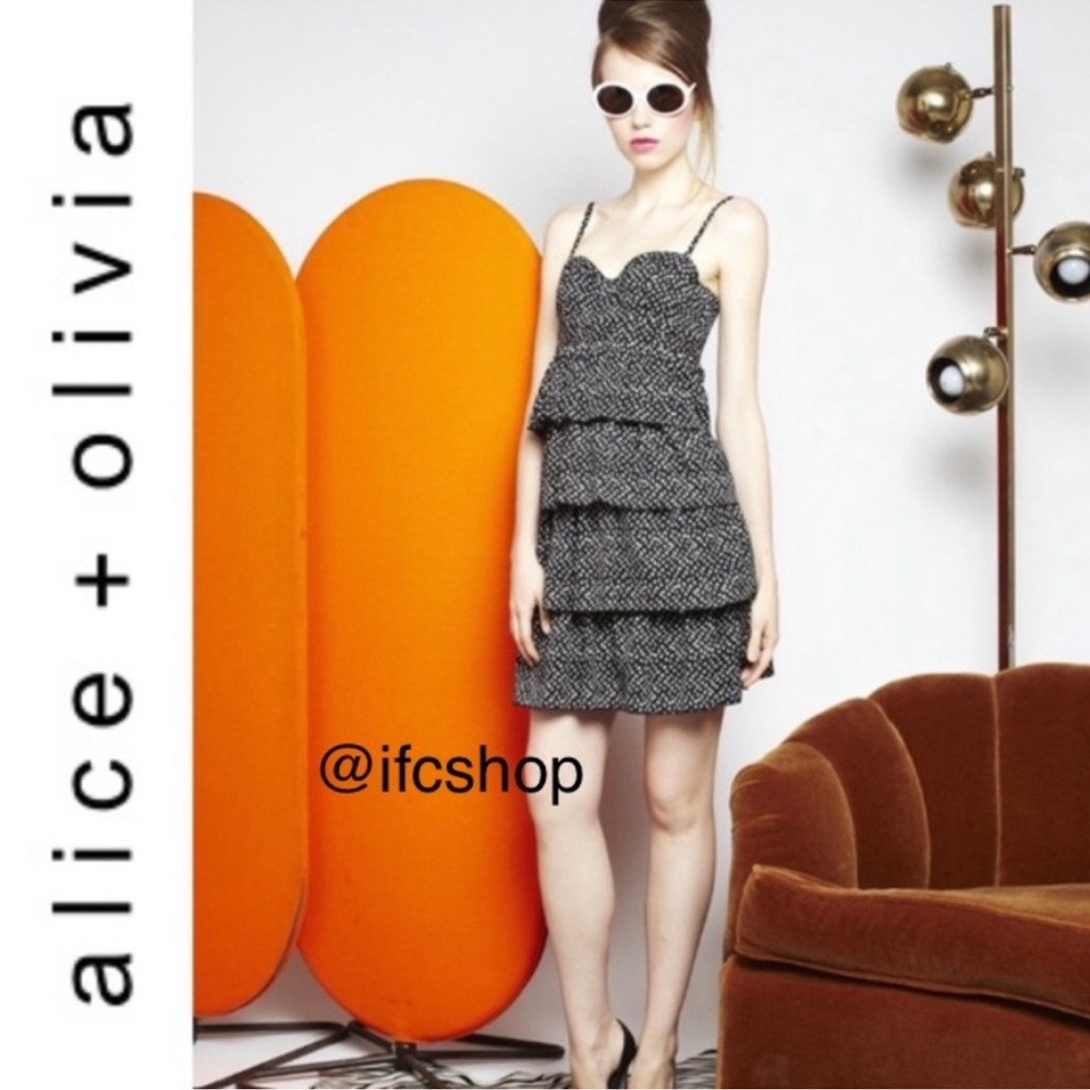 Alice & Olivia Corset Bustier Polkadot Ruffle Mini Dress Sz 0 - Picture 2 of 9